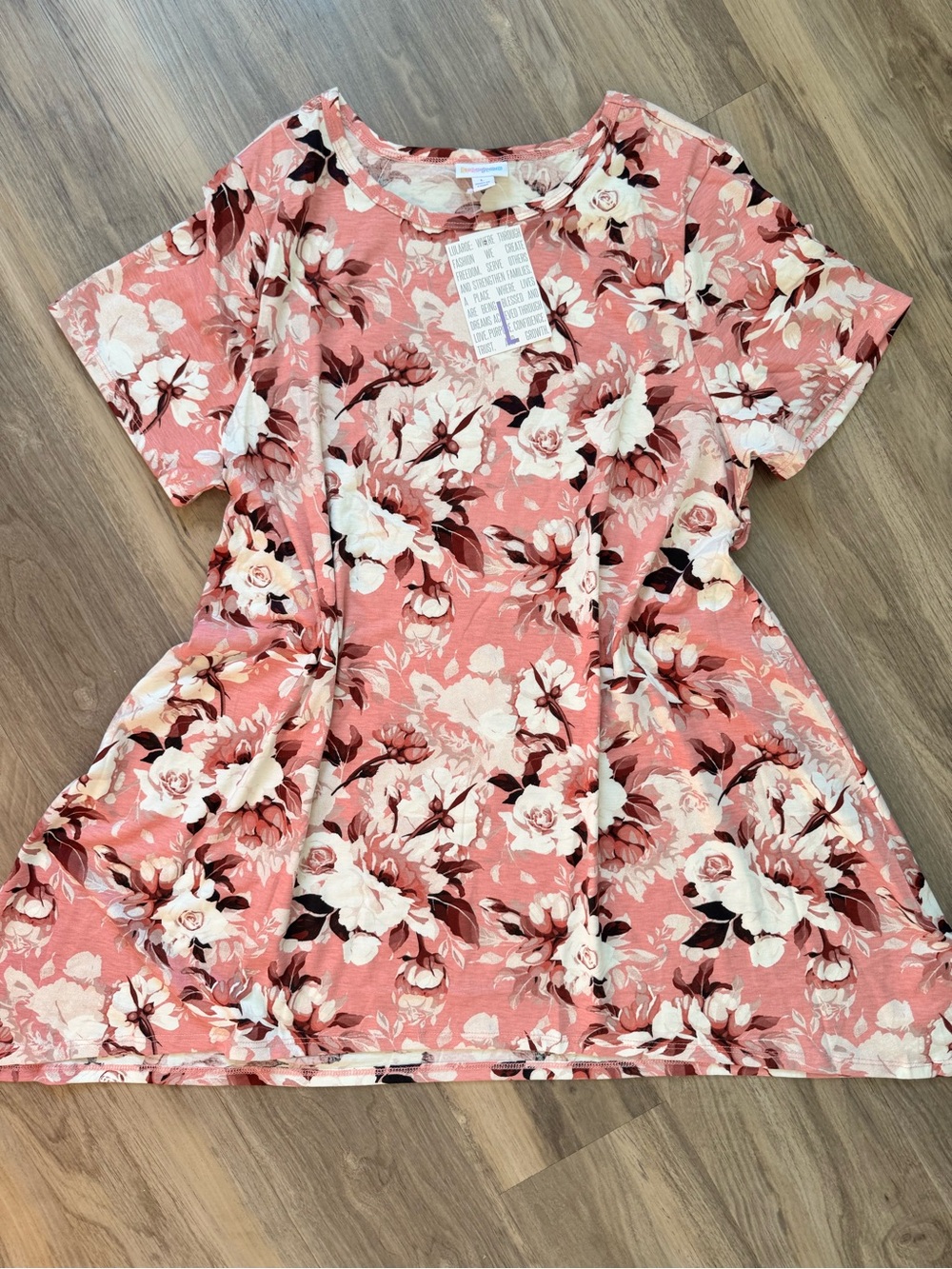LuLaRoe Womens Pink Floral Short Sleeve Tunic